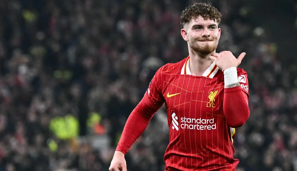 Skor imbang tidak bertahan lama. Lima menit kemudian atau pada menit ke-67, Liverpool kembali unggul setelah Harvey Elliott berhasil merobek jala gawang Lille LOSC. (Paul ELLIS/AFP)