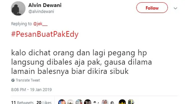 pesan nyeleneh warganet untuk Edy Rahmayadi (foto: @alvindewani)