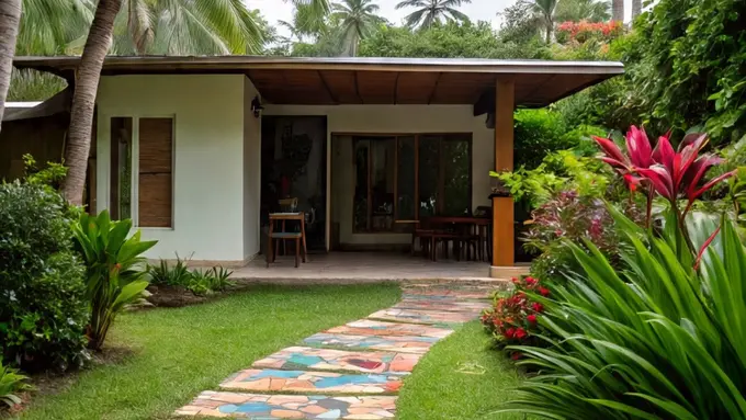 Ilustrasi Rumah Kampung Modern 2025 dengan Jalur Batu (Sumber Gambar: Meta AI)