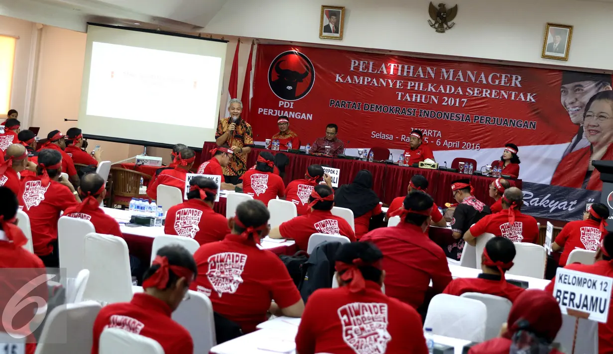 Gubernur Jawa Tengah Ganjar Pranowo saat menjadi pembicara dalam acara Pelatihan Manager Kampanye Pilkada Serentak Tahun 2017 di Jakarta, Kamis (7/4). Liputan6.com/Immanuel Antonius)