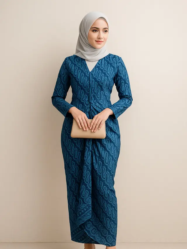 Inspirasi Batik Warna Biru Wanita Kekinian