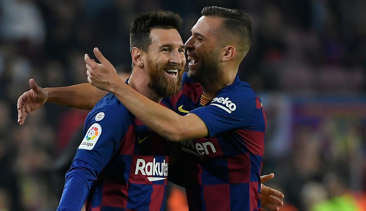 Jordi Alba. Kebersamaan keduanya di Barcelona dimulai pada 2012 usai Jordi Alba hijrah dari Valencia. Lionel Messi banyak mencetak gol lewat umpan-umpan matang yang memanjkan Lionel Messi. (Foto: AFP/Lluis Gene)