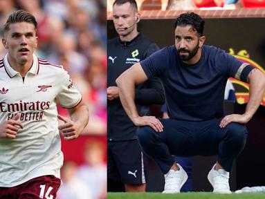 Pertandingan antara Manchester United melawan Arsenal menjadi ajang reuni bagi Viktor Gyokeres dan Ruben Amorim, Sabtu (17/08/2025) waktu setempat. (Foto Kolase: AP Photo)