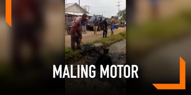 VIDEO: Terciduk, Maling Motor Dilempar ke Kali Berlumpur