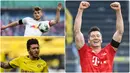 Striker Bayern Munchen, Robert Lewandowski, masih tetap berada di puncak top scorer Bundesliga di pekan ke-28, disusul pemain RB Leipzig, Timo Werner dengan torehan 24 gol. Berikut top scorer sementara Bundesliga 2019/2020. (kolase foto AFP)