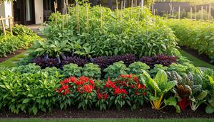 Kebun Sayur Warna-Warni yang Tampak Seperti Taman Hias/ Ide Edible Garden Aesthetic Ala Pinterest dengan Kombinasi Sayur dan Buah (Sumber: gemini.com)
