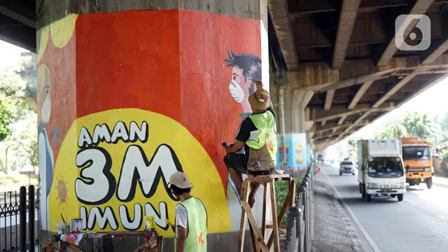 FOTO: Kolong Tol Ir. Wiyoto Wiyono Dihiasi Mural Bertema Covid-19