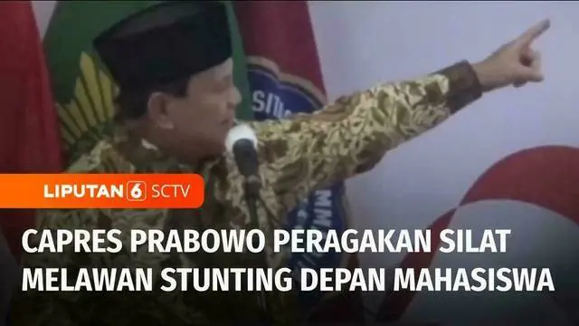 Calon presiden nomor urut 2, Prabowo Subianto berjanji akan menghilangkan stunting pada anak, saat menghadiri dialog publik di Universitas Muhammadiyah, Surabaya, Jawa Timur. Bahkan Prabowo memperagakan silat melawan stunting di hadapan mahasiswa.