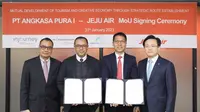 &nbsp;MoU antara Angkasa Pura I dengan Jeju Air tentang Pengembangan Pariwisata dan Ekonomi Kreatif melalui Pembukaan Rute Penerbangan di Jeju Air Seoul Branch 3F, Aviation Services Center 3F, Seoul, Korea Selatan, pada Selasa, 31 Januari 2023.