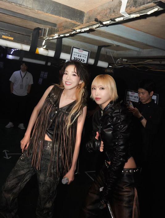 <p>Tak luma dia juga mengunggah foto bersama si bungsu, Minzy. "The real and fake maknae in Jakarta," ucapnya. (Foto: X/ krungy21)</p>