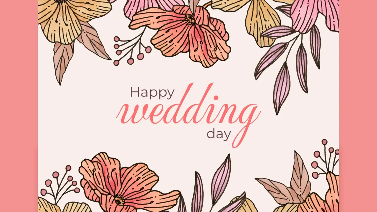 Ilustrasi happy wedding, ucapan pernikahan, menikah