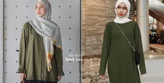 Hijab warna hitam nggak pernah salah dipadukan dengan baju warna army. Kamu bisa memadukan blus dengan hijab turban untuk tampil penuh gaya. [Foto: IG/viratandia].