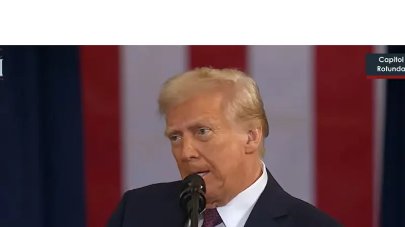 Donald Trump menyampaikan pidato perdananya setelah dilantik sebagai Presiden ke-47 Amerika Serikat (AS) pada Senin (20/1/2025) di Rotunda Capitol. (Tangkapan layar)