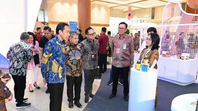 Presiden Jokowi di perhelatan UMKM Expo(rt) Brilianpreneur di Jakarta Convention Center, Jakarta, Kamis (7/12/2023).