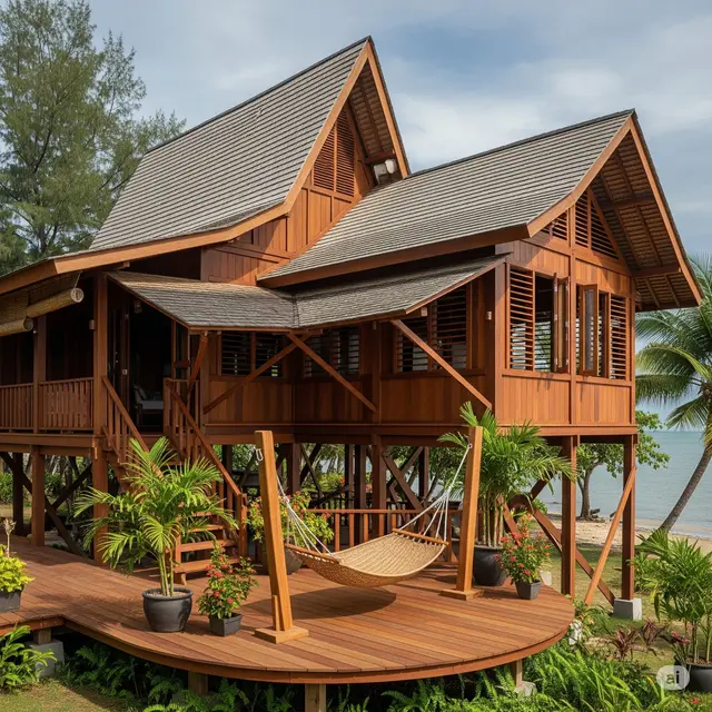 Desain Rumah Kayu Sederhana. Foto: Gemini