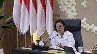 Menteri Keuangan (Menkeu) Sri Mulyani Indrawati dalam konferensi pers: PDB Kuartal III 2023 serta Stimulus Fiskal , Senin (6/11/2023). Tasha/Liputan6.com)