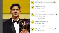 Kocak! Foto Editan Marselino Ferdinan Dapat Ballon D'Or Dapat Like Erling Haaland