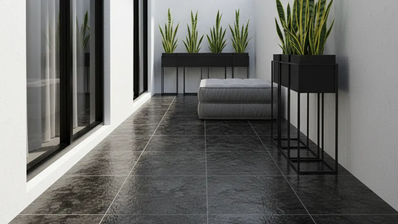 Desain Teras Lahan Sempit dengan Lantai Granit. Gemini
