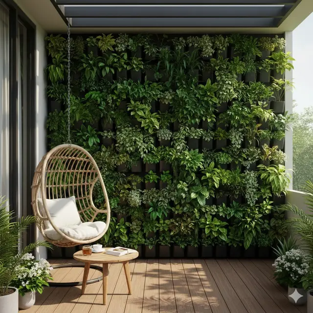 Teras dengan Taman Vertikal (Vertical Garden) (Gemini AI)