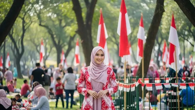 Dress Gamis dengan Outer Kombinasi Merah Putih