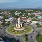 Tugu yang bertuliskan Geopark Meratus.