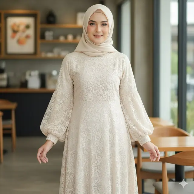 Gamis Brokat Lengan Balon