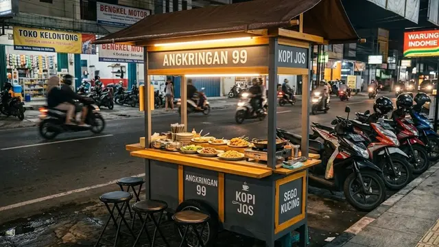 Model Angkringan Terpal dengan Gerobak Minimalis