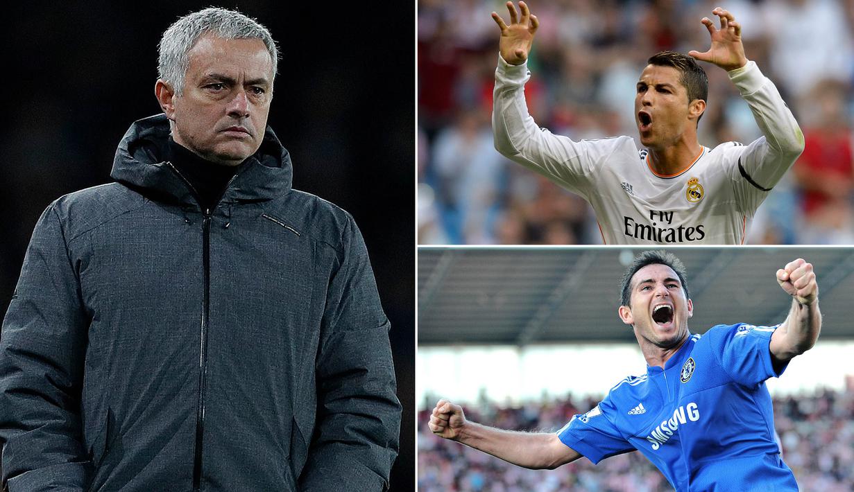 Berikut ini formasi terbaik XI dari pelatih Manchester United, Jose Mourinho, sepanjang kariernya. Tercatat ada sejumlah nama pesepak bola terbaik dunia seperti Cristiano Ronaldo hingga Frank Lampard. (Kolase foto-foto dari AFP)