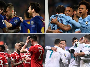 Berikut ini delapan klub yang berhasil melaju ke perempat final Liga Champions musim 2017/2018. Jadwal pengundian babak delapan besar ini akan dilangsungkan pada Jumat (16/3/2018). (Kolase foto-foto dari AFP)