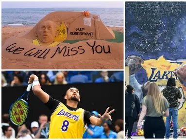Kepergian legenda NBA, Kobe Bryant meninggalkan luka mendalam bagi masyarakat dunia internasional terutama para pecinta bola basket. Dunia berduka mengantar kepergian sang legenda dan putrinya yang wafat karena kecelakaan pesawat. (AFP)