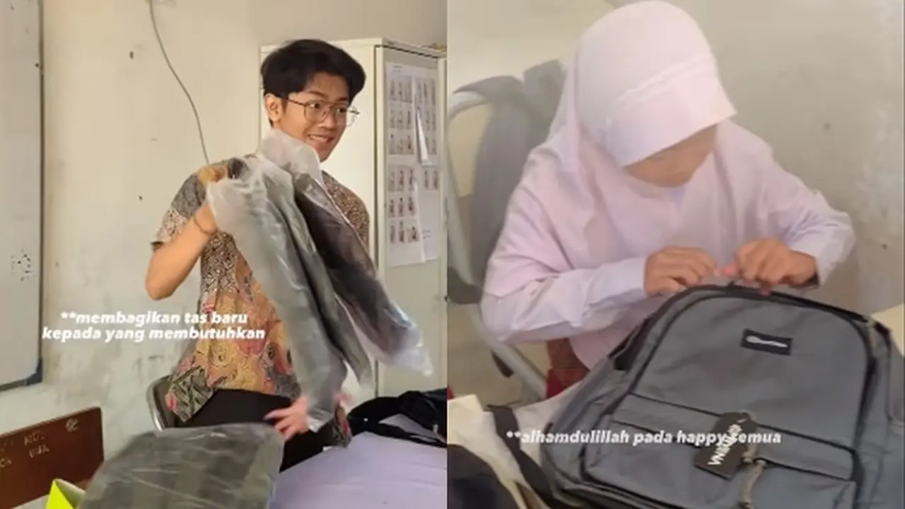 Viral Guru Muda Bagi-Bagi Tas ke Murid yang Membutuhkan, Sukses Bikin Warganet Menangis