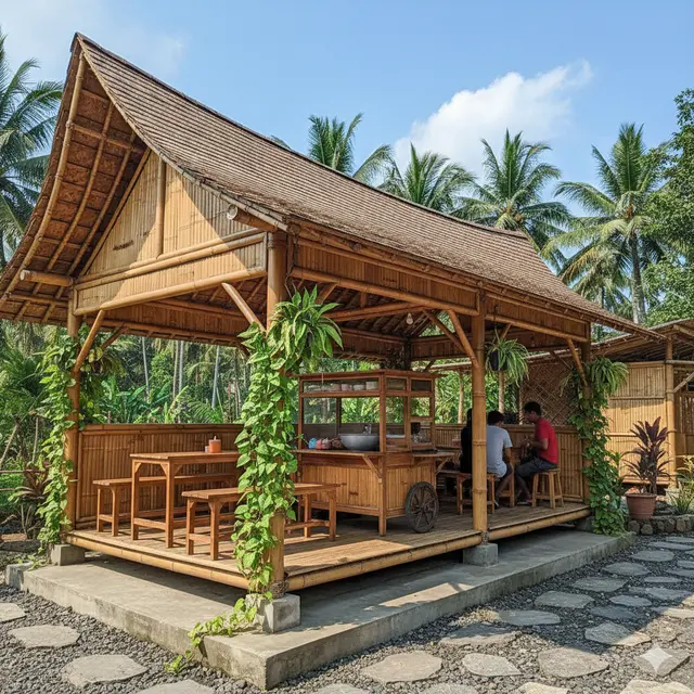 Desain warung bakso dari bambu (Foto: Gemini AI)