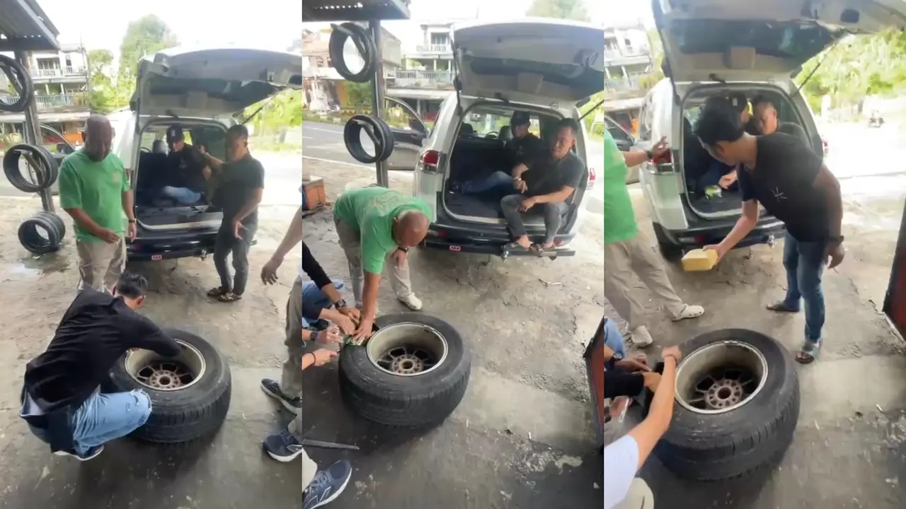 Ditresnarkoba Polda Lampung menggagalkan penyelundupan 24,3 kilogram sabu yang disimpan di dalam ban serep di Pelabuhan Bakauheni, Lampung Selatan. Foto : (Istimewa).