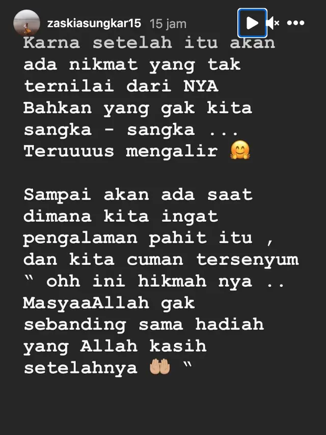 Unggahan Zaskia Sungkar. (Foto: Instagram @zaskiasungkar15)