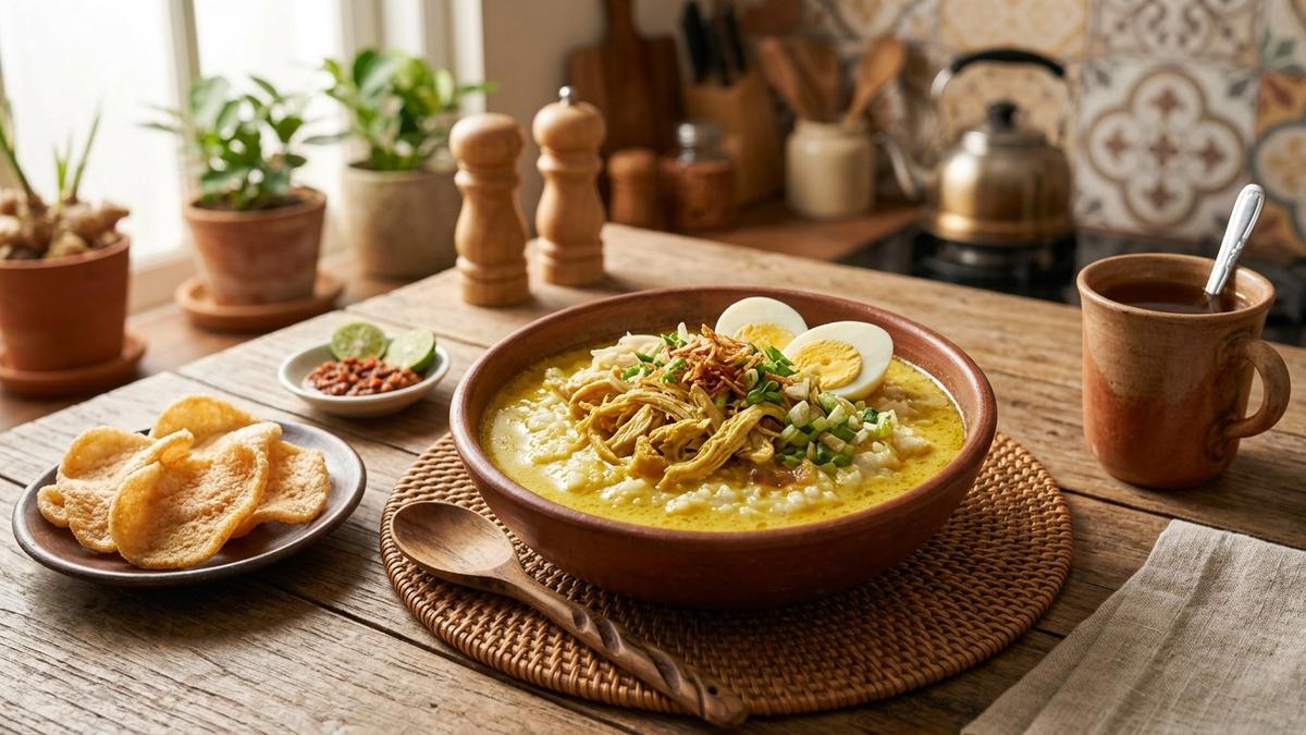 Resep Bubur Kuah Opor Kuning Gurih untuk Sarapan Spesial