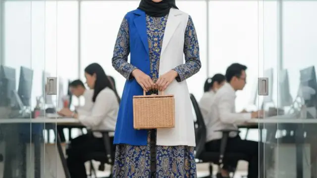 Model Gamis Batik Blazer Kombinasi Warna Kontras