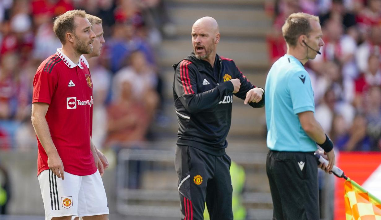 Erik Ten Hag memberikan kesempatan kepada Christian Eriksen untuk melakukan debutnya sebagai pengganti Anthony Martial pada menit ke-68. (AP/NTB Scanpix/Stian Lysberg Solum)