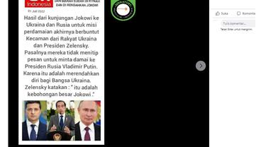 Tangkapan layar klaim tulisan CNN Indonesia yang menyebutkan Presiden Zelensky dan Rakyat Ukraina marah sudah difitnah dan direndahkan Jokowi