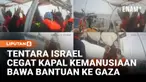 Pasukan Israel mencegat kapal-kapal dari Armada Global Sumud pada hari Senin (18/5), ketika konvoi menuju Gaza. Para aktivis mengenakan jaket pelampung dan mengangkat tangan mereka saat perahu-perahu yang membawa pasukan Israel mendekat.