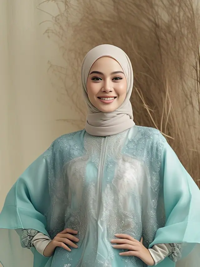 Kaftan Organza dengan Lapisan Warna Pastel