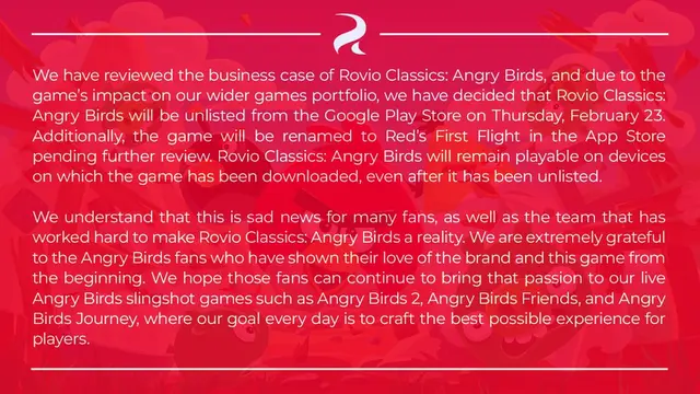 Pernyataan Resmi Rovio.