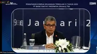 Direktur Utama Bank BRI Sunarso saat Pemaparan Kinerja Keuangan Triwulan IV Tahun 2020 PT Bank Rakyat Indonesia (Persero) Tbk. yang berlangsung secara virtual, Jumat (29/1/2021).