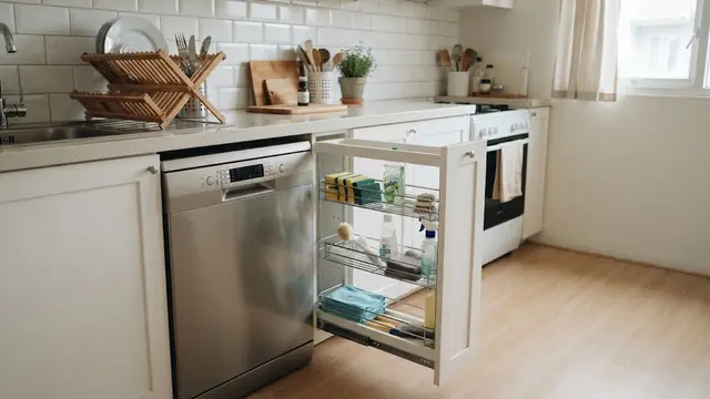 Desain Dapur Kecil dengan Kabinet Tarik di Celah Sempit