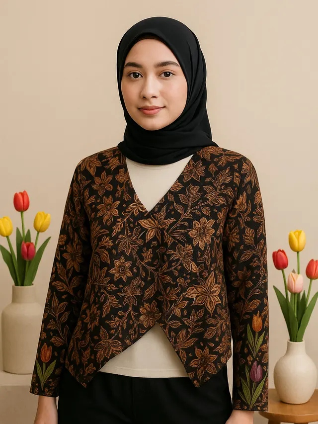 Outer Crop Top Batik Lengan Panjang untuk Usia 20-an
