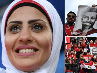 Sejumlah wanita-wanita cantik memberikan dukungan kepada Mesir yang tampil melawan Uruguay pada laga Grup A Piala Dunia 2018. Bagi para suporter Mesir, Mohamed Salah, menjadi idola utama. (Kolase foto-foto AFP dan AP)