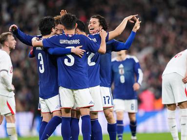 Timnas Inggris kalah tipis 0-1 dari Timnas Jepang di laga uji coba internasional di Stadion Wembley, Rabu (01/04/2026) dini hari WIB. (AP Photo/Kirsty Wigglesworth)