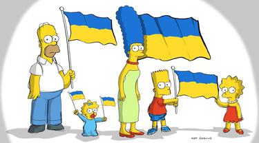 The Simpsons mengibarkan bendera Ukraina. (Twitter/ TheSimpsons)