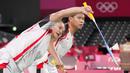 Pil pahit harus ditelan pasangan ganda campuran Indonesia, Praveen Jordan/Melati Daeva Oktavianti, usai langkahnya terhenti di babak perempat final Olimpiade Tokyo 2020. (Foto: AP/Dita Alangkara)