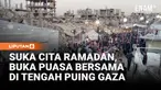 Puluhan keluarga Palestina menggelar buka puasa bersama di tengah reruntuhan di Jabaliya, Gaza utara. Momen ini menjadi simbol kebersamaan setelah bertahun-tahun terpisah akibat perang.