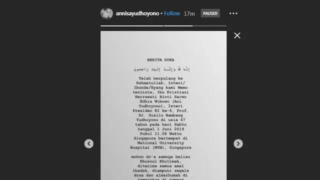 Unggahan Annisa Pohan Yudhoyono, istri Agus Yudhoyono